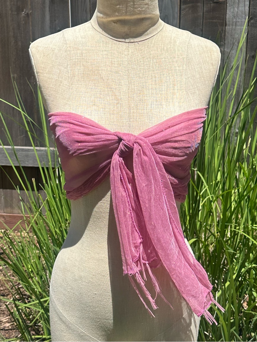 super cute sheer pink scarf with fringe
